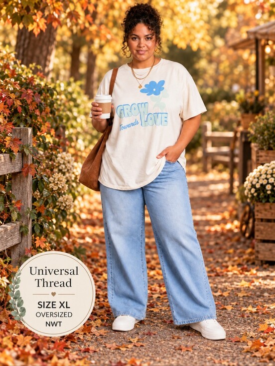 Universal Thread Tops - Universal Thread NWT Short-Sleeve 'Grow Towards Love' Graphic Tee Oversized XL
